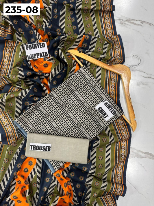 VOL 235 | DS 08 | Mirha LAWN |  DIGITAL PRINTED LAWN 3PC PRINTED LAWN SHIRT PLAIN TROUSER PRINTED LAWN DUPATTA