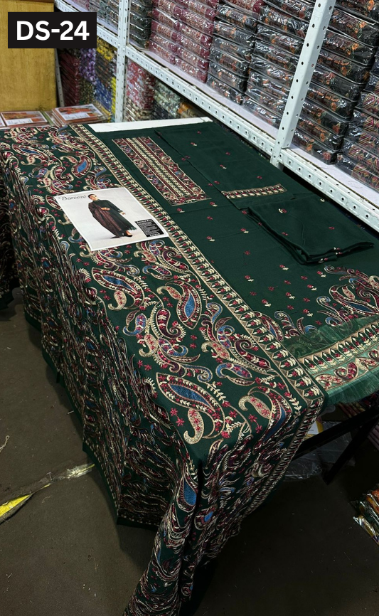 BAREEZE KARANDI | DS 24 | KARANDI EMBROIDERED 3PC WITH EMBROIDERED SHAWL