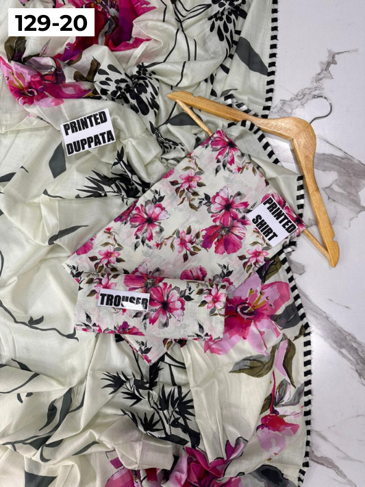VOL 129 | DS 20 | DIGITAL PRINTED BANADORA LAWN 3PC VOIL LAWN DUPATTA
