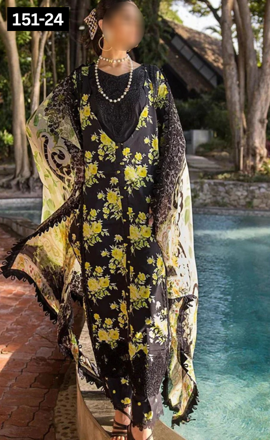 VOL 151 | DS 24 | DIGITAL PRINTED LINEN 3PC LINEN DUPATTA