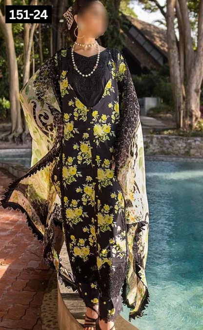 VOL 151 | DS 24 | DIGITAL PRINTED LINEN 3PC LINEN DUPATTA