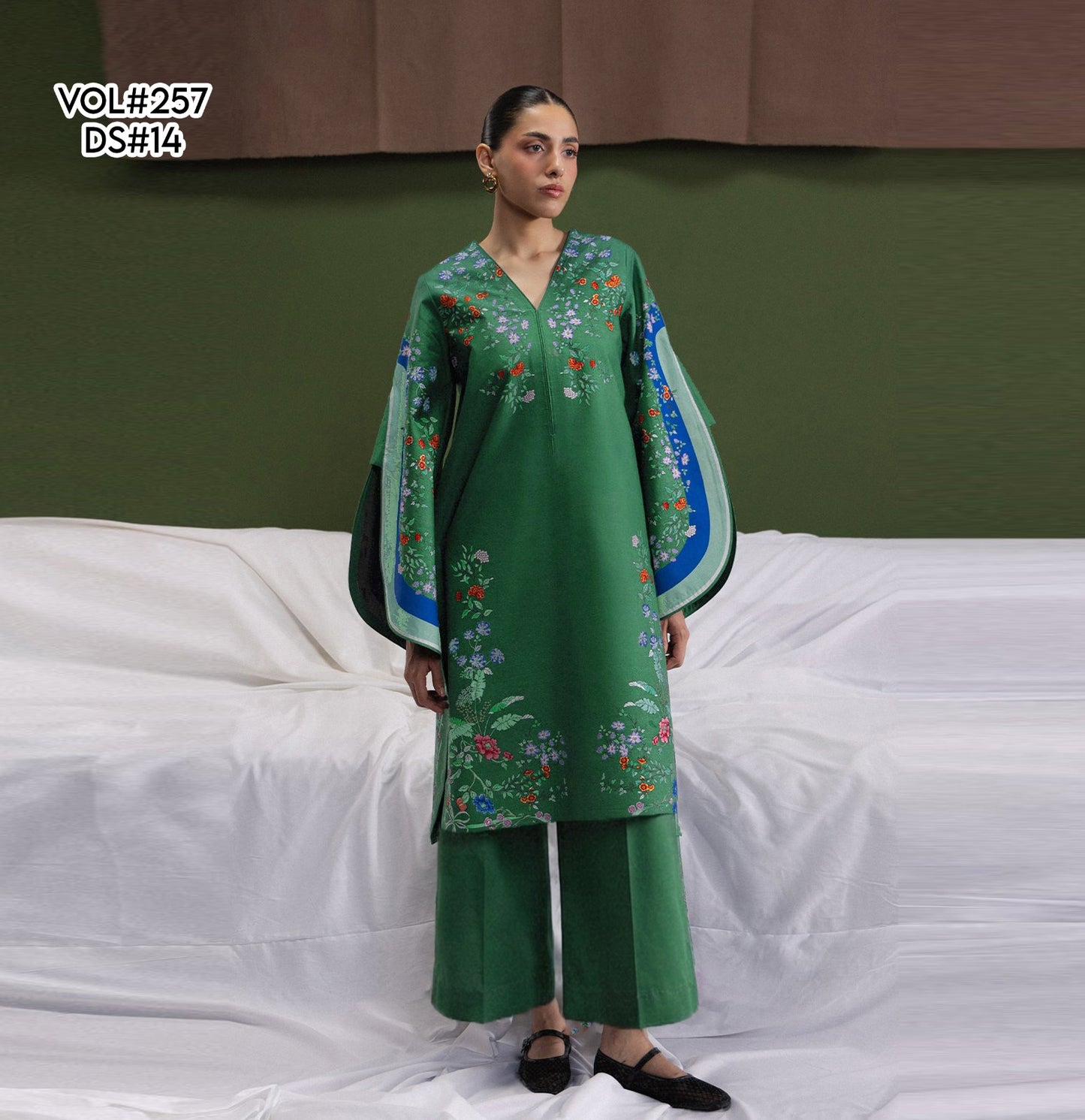 VOL 257 | DS 14 | PRINTED HIT CODES LAWN 2PC | DIGITAL PRINTED LAWN SHIRT, PLAIN COTTON TROUSER