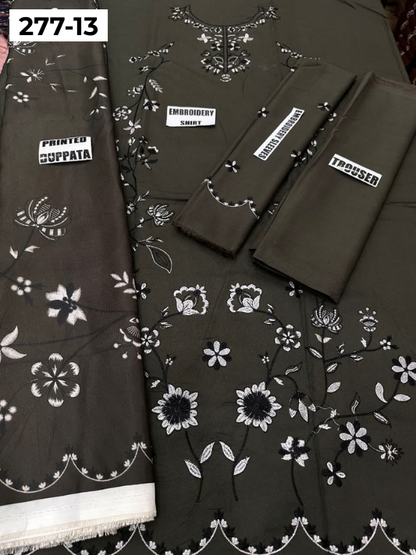 VOL 277 | DS 13 | DHANAK EMBROIDERED WOOL SHAWL 3PC