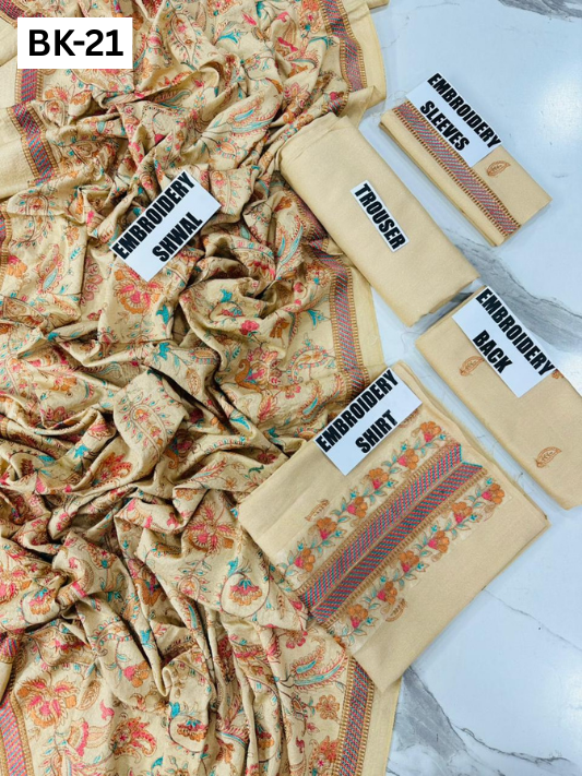 BAREEZE KARANDI | DS 21 | KARANDI EMBROIDERED 3PC WITH EMBROIDERED SHAWL