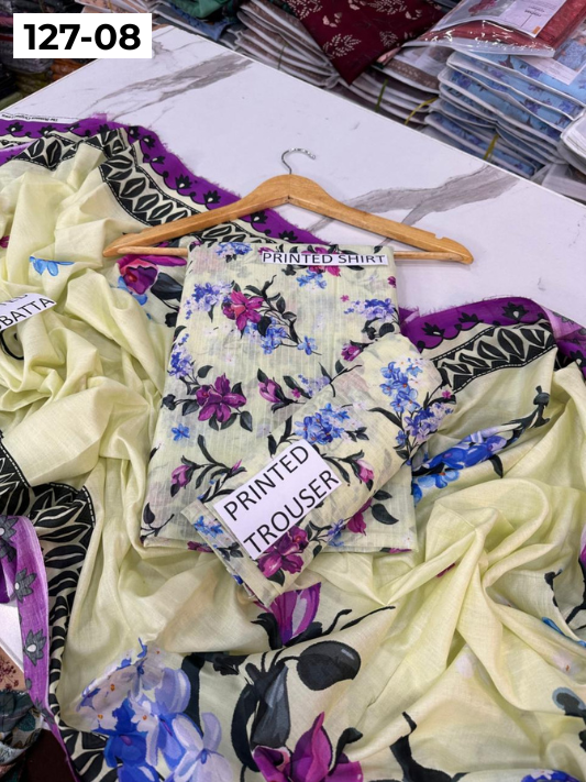 VOL 127 | DS 08 | DIGITAL PRINTED BANADORA LAWN 3PC VOIL LAWN DUPATTA