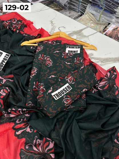 VOL 129 | DS 02 | DIGITAL PRINTED BANADORA LAWN 3PC VOIL LAWN DUPATTA