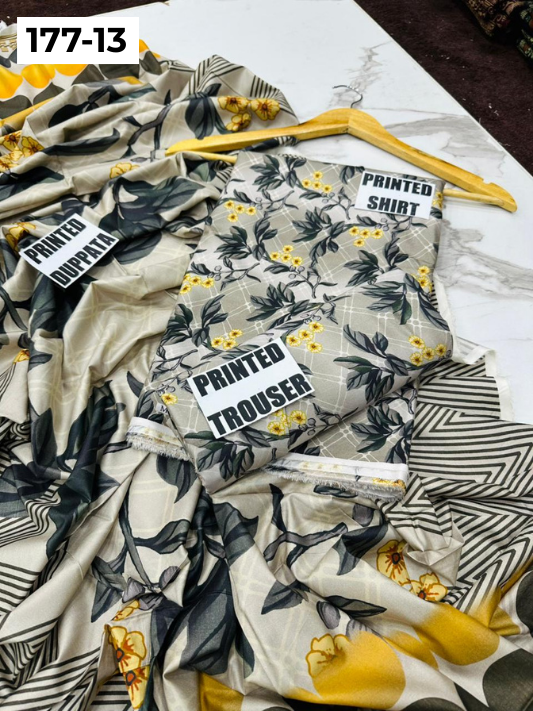 VOL 177 | DS 13 | DIGITAL PRINTED LINEN 3PC LINEN DUPATTA