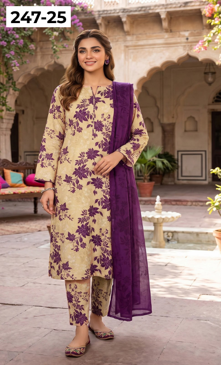 VOL 247 | DS 25 | DIGITAL PRINTED LAWN THREE PIECES VOIL LAWN DUPATTA