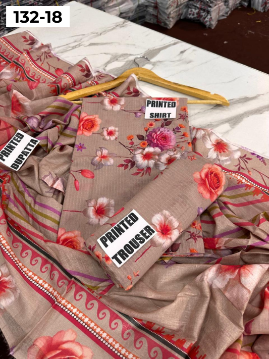 VOL 132 | DS 18 | DIGITAL PRINTED BANADORA LAWN 3PC VOIL LAWN DUPATTA