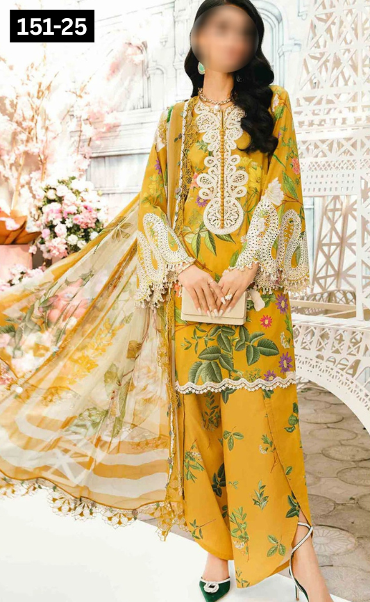 VOL 151 | DS 25 | DIGITAL PRINTED LINEN 3PC LINEN DUPATTA