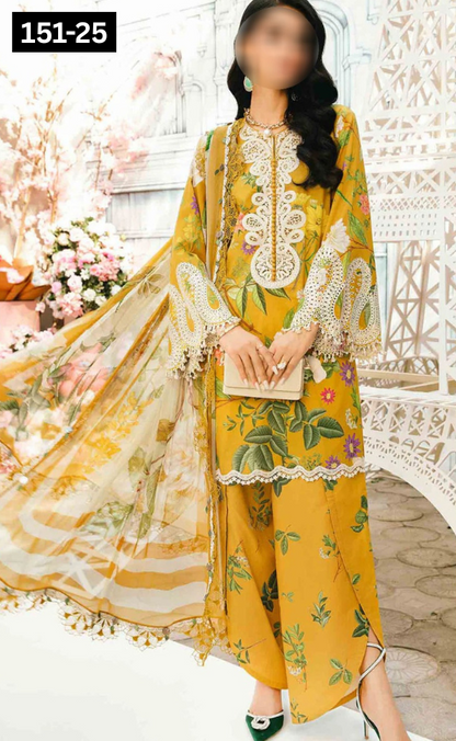 VOL 151 | DS 25 | DIGITAL PRINTED LINEN 3PC LINEN DUPATTA