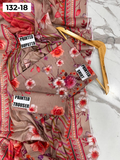 VOL 132 | DS 18 | DIGITAL PRINTED BANADORA LAWN 3PC VOIL LAWN DUPATTA