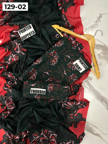 VOL 129 | DS 02 | DIGITAL PRINTED BANADORA LAWN 3PC VOIL LAWN DUPATTA
