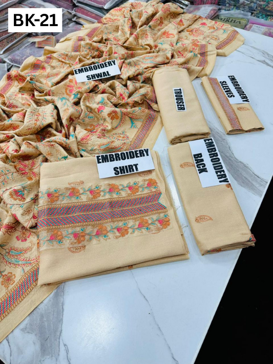 BAREEZE KARANDI | DS 21 | KARANDI EMBROIDERED 3PC WITH EMBROIDERED SHAWL