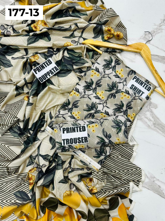 VOL 177 | DS 13 | DIGITAL PRINTED LINEN 3PC LINEN DUPATTA