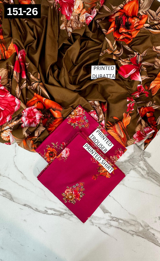 VOL 151 | DS 26 | DIGITAL PRINTED LINEN 3PC LINEN DUPATTA