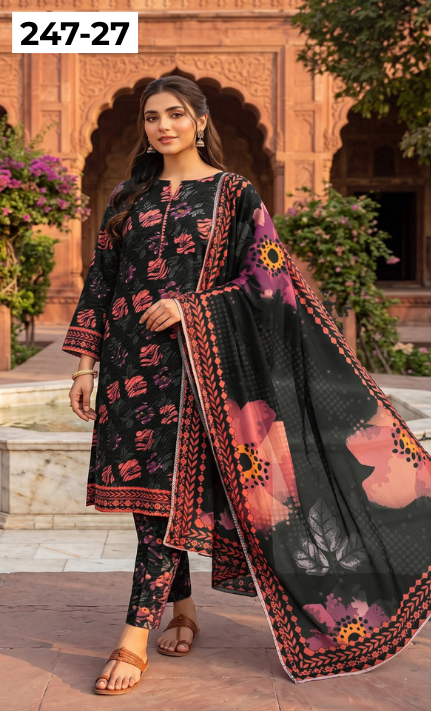 VOL 247 | DS 27 | DIGITAL PRINTED LAWN THREE PIECES VOIL LAWN DUPATTA