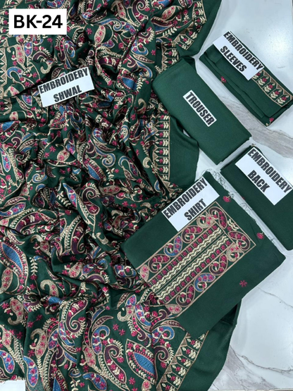 BAREEZE KARANDI | DS 24 | KARANDI EMBROIDERED 3PC WITH EMBROIDERED SHAWL