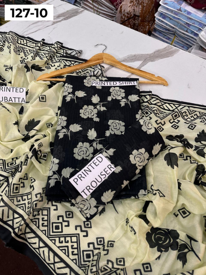 VOL 127 | DS 10 | DIGITAL PRINTED BANADORA LAWN 3PC VOIL LAWN DUPATTA