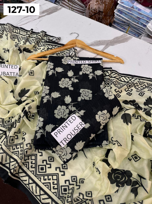 VOL 127 | DS 10 | DIGITAL PRINTED BANADORA LAWN 3PC VOIL LAWN DUPATTA