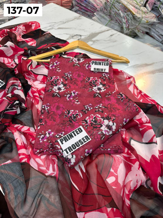 VOL 137 | DS 07 | DIGITAL PRINTED LAWN 3PC BAMBER CHIFFON DUPATTA