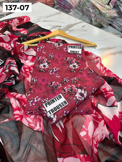 VOL 137 | DS 07 | DIGITAL PRINTED LAWN 3PC BAMBER CHIFFON DUPATTA