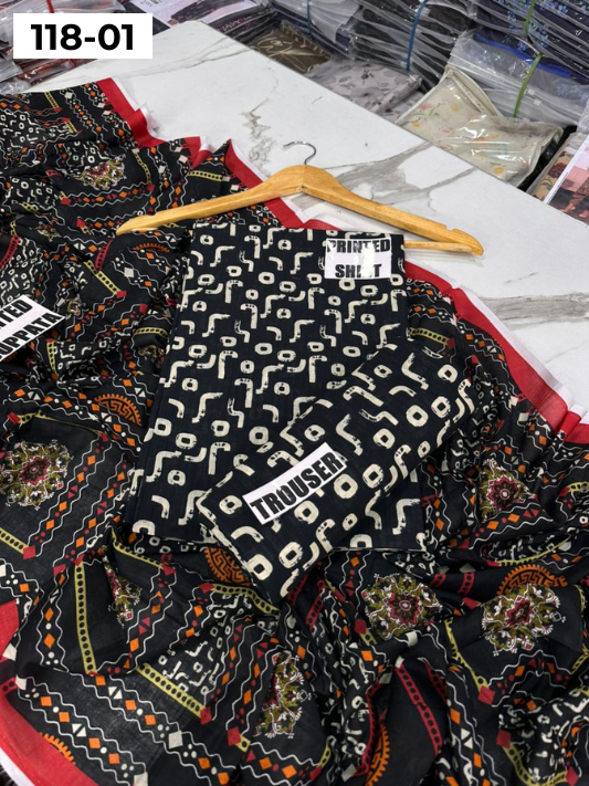 VOL 118 | DS 01 | DIGITAL PRINTED BANADORA LAWN 3PC VOIL LAWN DUPATTA