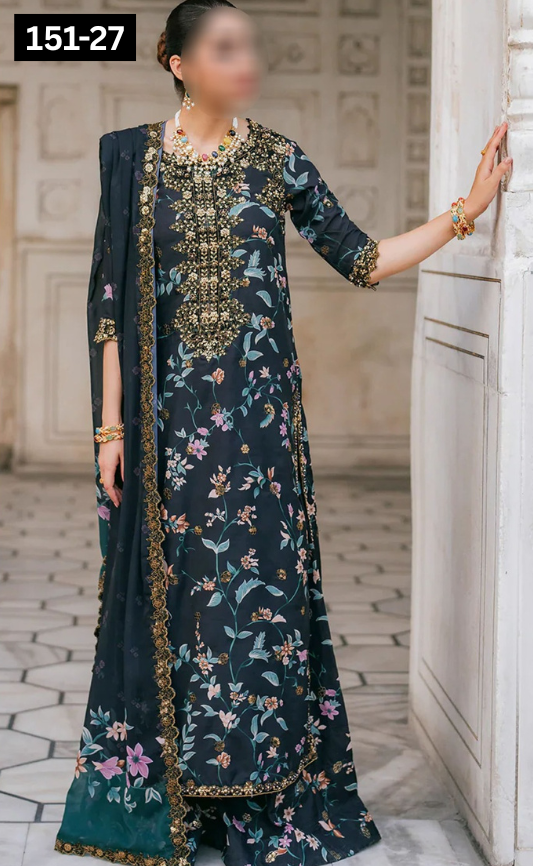 VOL 151 | DS 27 | DIGITAL PRINTED LINEN 3PC LINEN DUPATTA