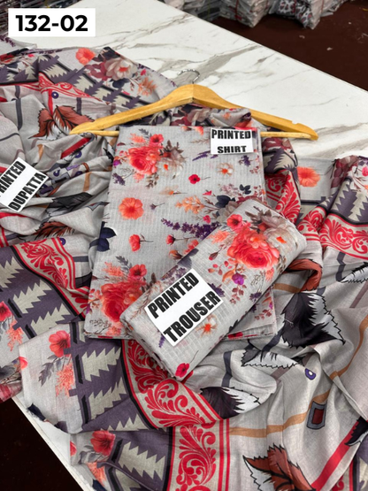 VOL 132 | DS 02 | DIGITAL PRINTED BANADORA LAWN 3PC VOIL LAWN DUPATTA