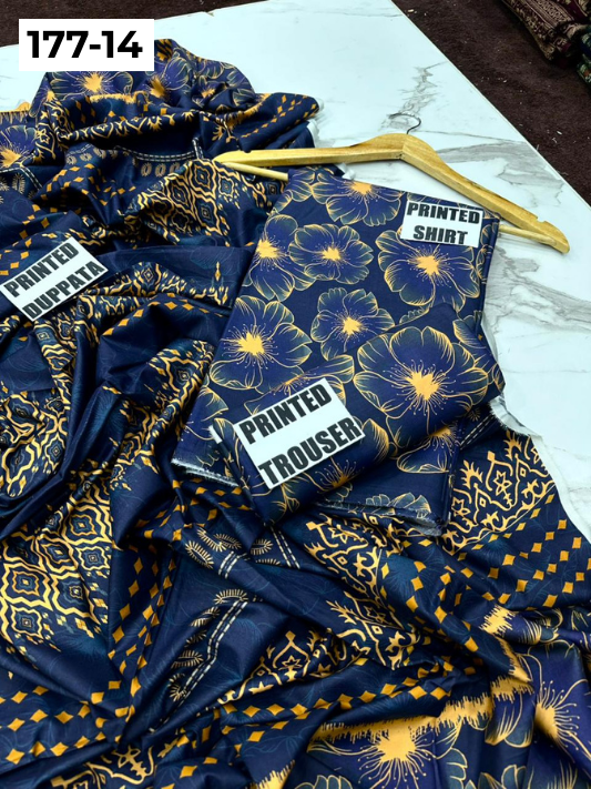 VOL 177 | DS 14 | DIGITAL PRINTED LINEN 3PC LINEN DUPATTA