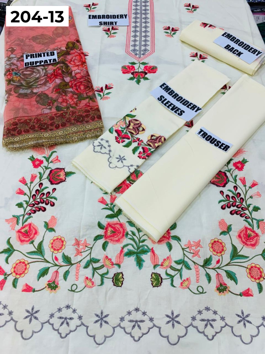 Vol 204 | DS 13 | LAWN EMBROIDERED THREE PIECE COLLECTION