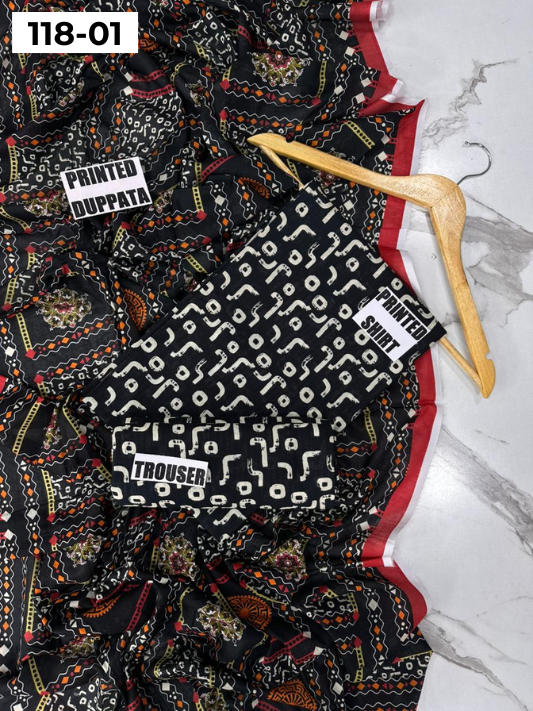 VOL 118 | DS 01 | DIGITAL PRINTED BANADORA LAWN 3PC VOIL LAWN DUPATTA