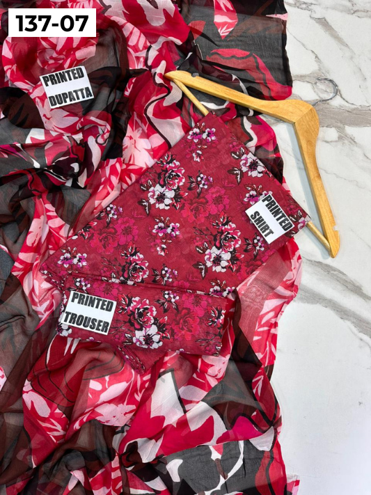 VOL 137 | DS 07 | DIGITAL PRINTED LAWN 3PC BAMBER CHIFFON DUPATTA