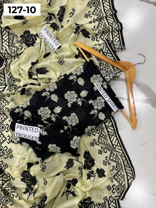 VOL 127 | DS 10 | DIGITAL PRINTED BANADORA LAWN 3PC VOIL LAWN DUPATTA