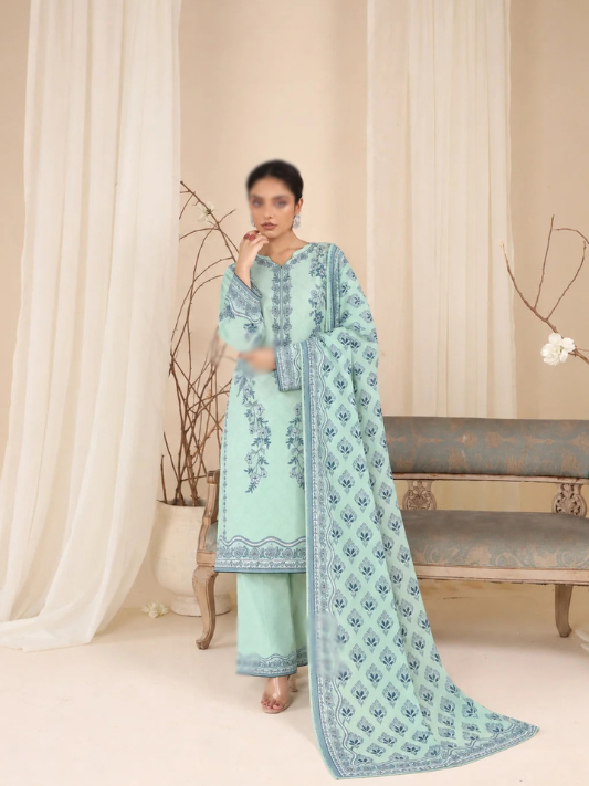 VOL 285 | DS 06 | NISHA BY SHANAYA | DIGITAL PRINTED 3PC STONE LINEN SHIRT, PRINTED TROUSER, PRINTED STONE LINEN DUPATTA