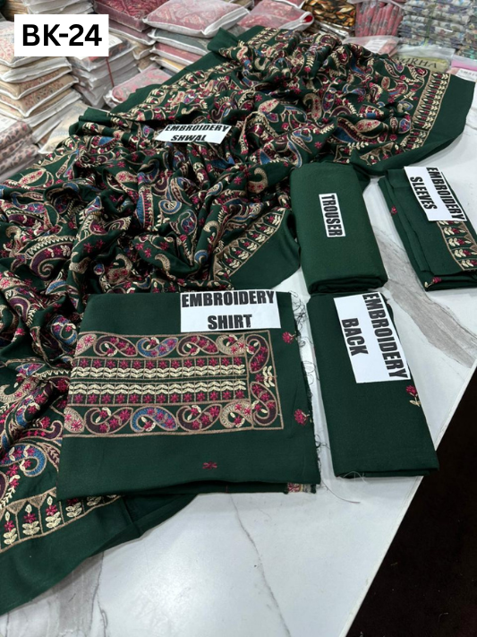 BAREEZE KARANDI | DS 24 | KARANDI EMBROIDERED 3PC WITH EMBROIDERED SHAWL