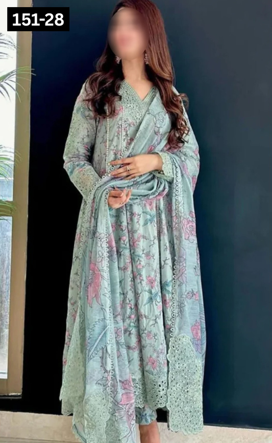 VOL 151 | DS 28 | DIGITAL PRINTED LINEN 3PC LINEN DUPATTA