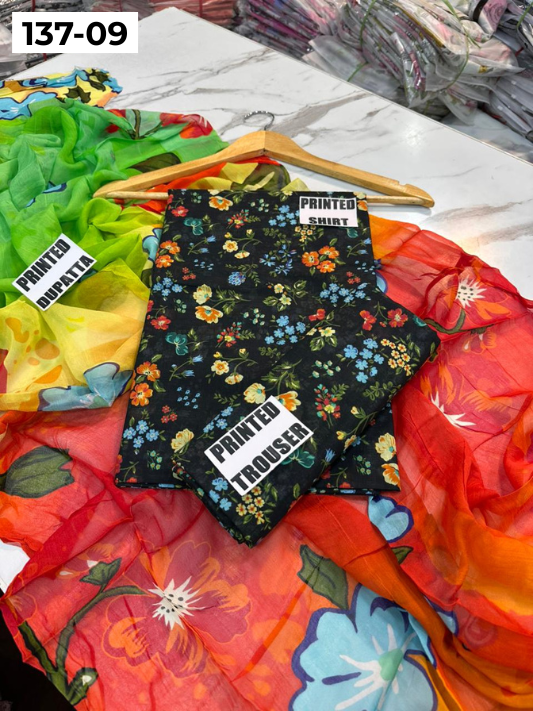 VOL 137 | DS 09 | DIGITAL PRINTED LAWN 3PC BAMBER CHIFFON DUPATTA