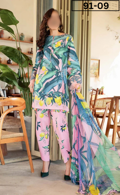 VOL 91 | DS 09 | DIGITAL PRINTED LAWN 3PC LAWN DUPATTA