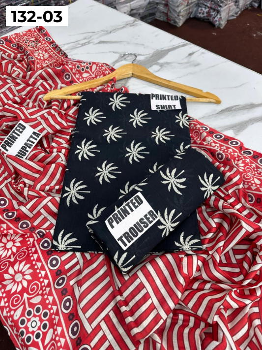 VOL 132 | DS 03 | DIGITAL PRINTED BANADORA LAWN 3PC VOIL LAWN DUPATTA