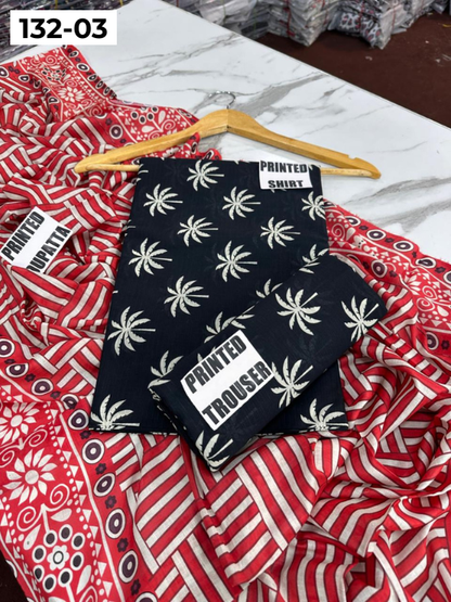 VOL 132 | DS 03 | DIGITAL PRINTED BANADORA LAWN 3PC VOIL LAWN DUPATTA