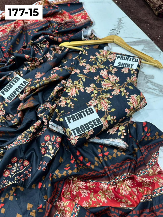 VOL 177 | DS 15 | DIGITAL PRINTED LINEN 3PC LINEN DUPATTA