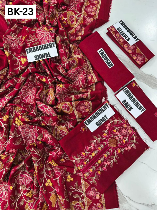 BAREEZE KARANDI | DS 23 | KARANDI EMBROIDERED 3PC WITH EMBROIDERED SHAWL