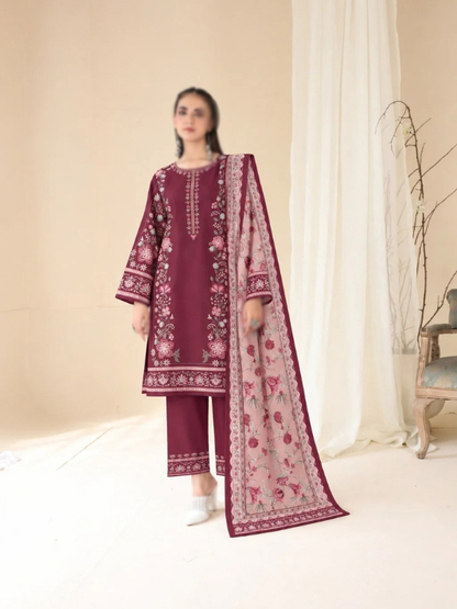 VOL 285 | DS 02 | NISHA BY SHANAYA | DIGITAL PRINTED 3PC STONE LINEN SHIRT, PRINTED TROUSER, PRINTED STONE LINEN DUPATTA