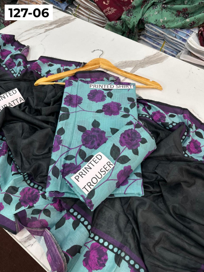 VOL 127 | DS 06 | DIGITAL PRINTED BANADORA LAWN 3PC VOIL LAWN DUPATTA