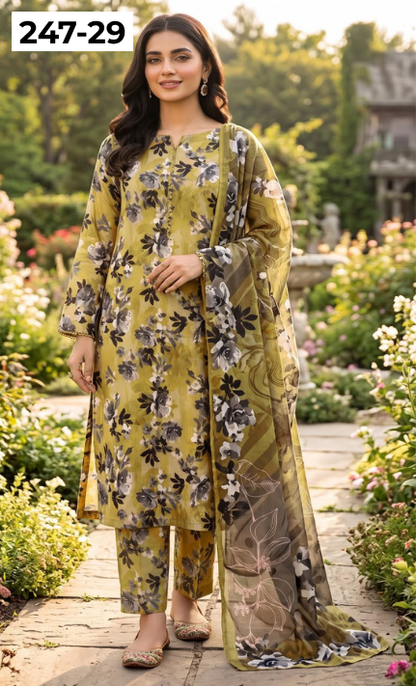 VOL 247 | DS 29 | DIGITAL PRINTED LAWN THREE PIECES VOIL LAWN DUPATTA