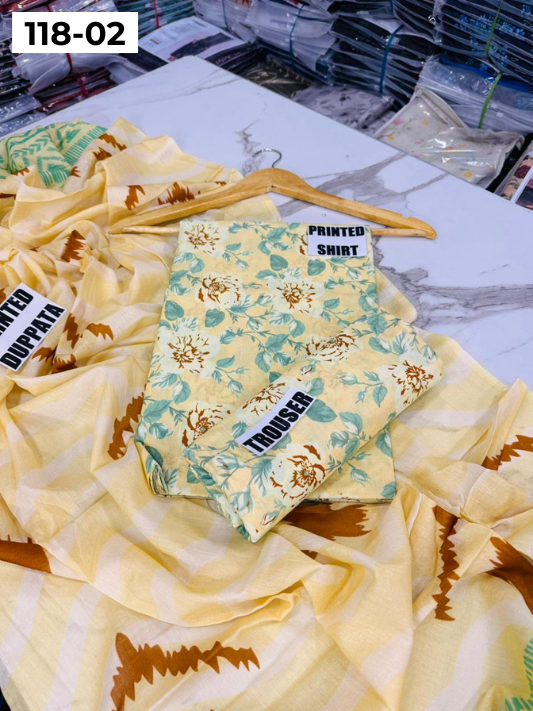 VOL 118 | DS 02 | DIGITAL PRINTED BANADORA LAWN 3PC VOIL LAWN DUPATTA