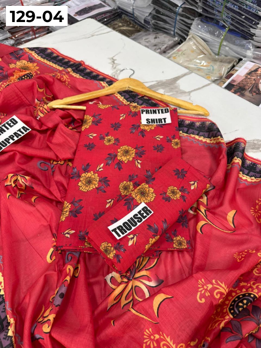 VOL 129 | DS 04 | DIGITAL PRINTED BANADORA LAWN 3PC VOIL LAWN DUPATTA