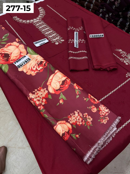 VOL 277 | DS 15 | DHANAK EMBROIDERED WOOL SHAWL 3PC