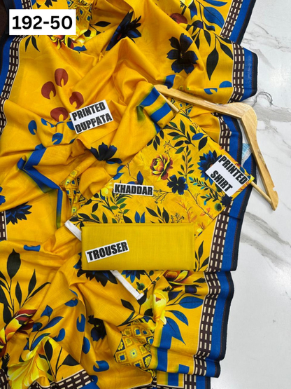 VOL 192 | DS 50 | DIGITAL PRINTED KHADDAR 3PC DYED TROUSER